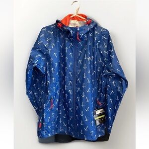 Trespass Pack Away raincoat Nautical anchors Blue Red SZ Large Unisex NWT